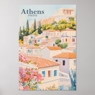Athen Griechenland Gouache Paint Illustration Trav Poster