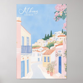 Athen Griechenland Gouache Paint Illustration Trav Poster