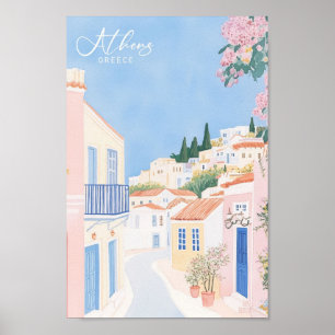 Athen Griechenland Gouache Paint Illustration Trav Poster