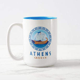 Athen, Griechenland, griechisches Schiffsdesign Zweifarbige Tasse