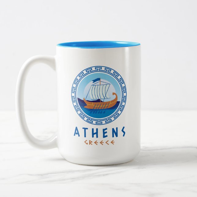 Athen, Griechenland, griechisches Schiffsdesign Zweifarbige Tasse (Links)