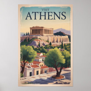 Athen Griechenland Illustration Reise Kunst Vintag Poster