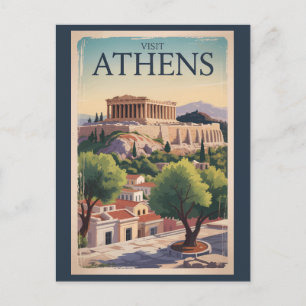 Athen Griechenland Illustration Travel Art Vintag Postkarte