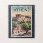 Athen Griechenland Illustration Travel Art Vintag Puzzle<br><div class="desc">Athen Retrovektor Reise Design. Die Stadt wird noch von Sehenswürdigkeiten des 5. Jahrhunderts vor Christus beherrscht,  darunter die Akropolis,  eine Hügelzitadelle mit antiken Gebäude wie dem kolonierten Parthenon-Tempel.</div>
