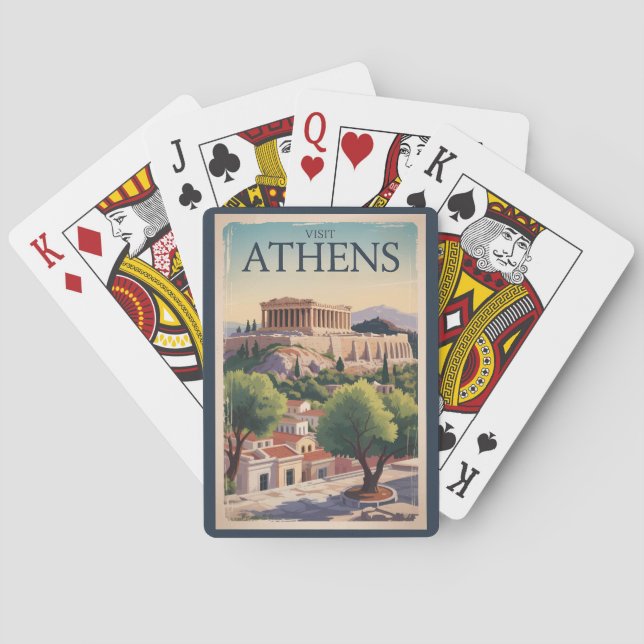 Athen Griechenland Illustration Travel Art Vintag Spielkarten (Rückseite)