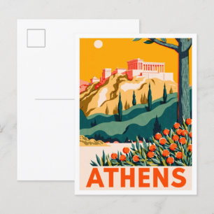 Athen Griechenland Kunst Vintage-Illustration Reis Postkarte