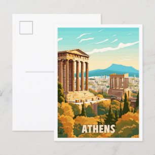 Athen Griechenland Kunst Vintage Reise Illustratio Postkarte