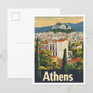 Athen Griechenland Kunst Vintage Reise Illustratio Postkarte