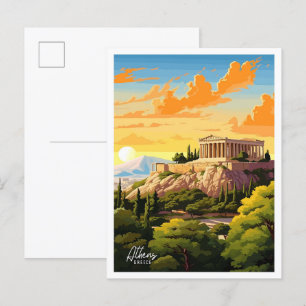 Athen Griechenland Kunst Vintage Reise Illustratio Postkarte