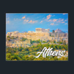 Athen, Griechenland Postkarte<br><div class="desc">Diese lebendige Postkarte zeigt ein Foto der wunderschönen und historischen Stadt Athen,  Griechenland,  im frühen Abend. Bitte passen Sie alle verfügbaren Optionen nach Ihren Wünschen an.</div>