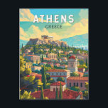 Athen Griechenland Reisen Kunst Vintag Postkarte<br><div class="desc">Athen Retrovektor Reise Design. Die Stadt wird noch von Sehenswürdigkeiten des 5. Jahrhunderts vor Christus beherrscht,  darunter die Akropolis,  eine Hügelzitadelle mit antiken Gebäude wie dem kolonierten Parthenon-Tempel.</div>