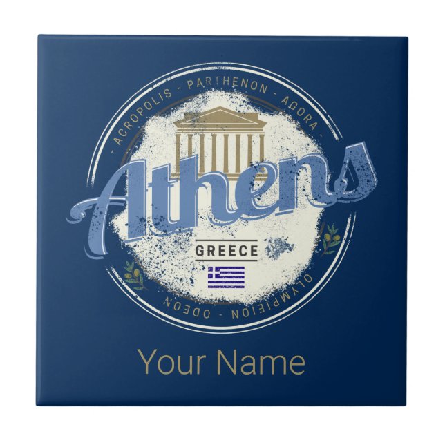 Athen Griechenland Retro Akropolis Vintag Souvenir Fliese (Vorderseite)
