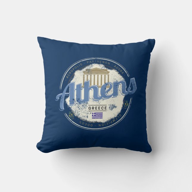 Athen Griechenland Retro Akropolis Vintag Souvenir Kissen (Vorderseite)