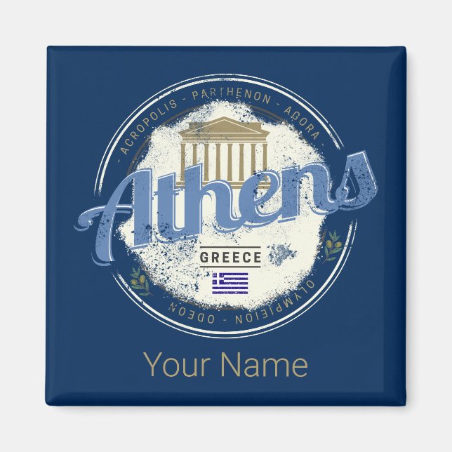 Athen Griechenland Retro Akropolis Vintag Souvenir Magnet (Vorne)