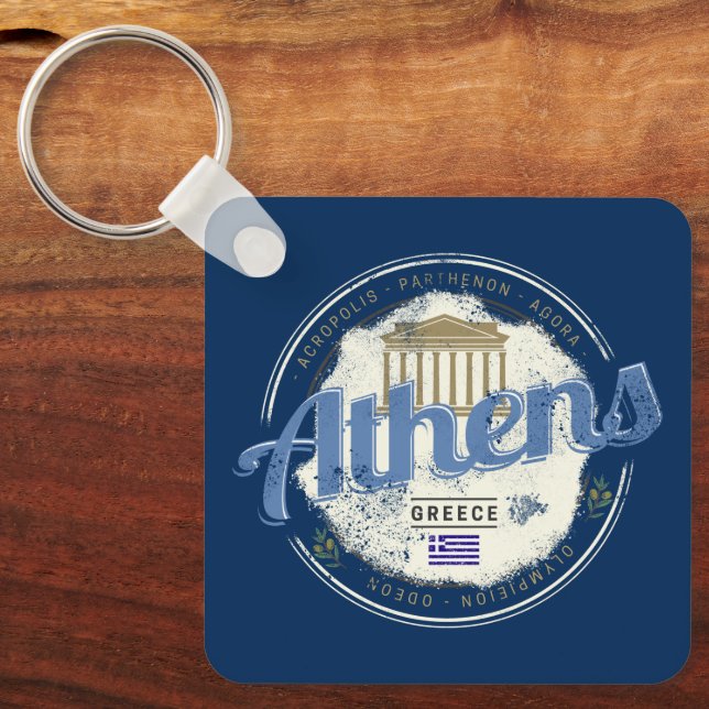 Athen Griechenland Retro Akropolis Vintag Souvenir Schlüsselanhänger (Vorderseite)