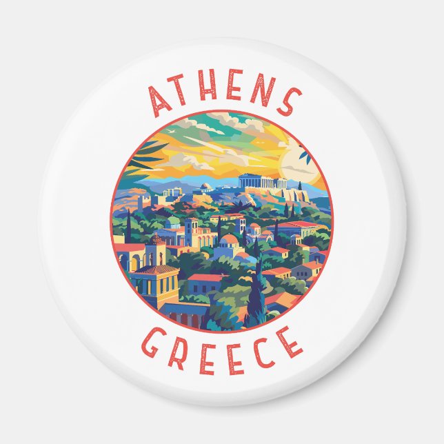 Athen Griechenland Retro Distressed Circle Magnet (Vorne)
