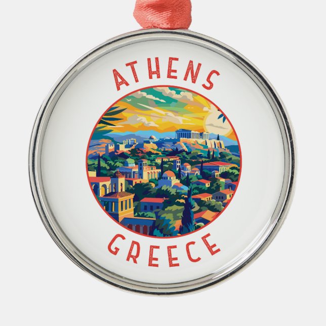 Athen Griechenland Retro Distressed Circle Ornament Aus Metall (Vorne)