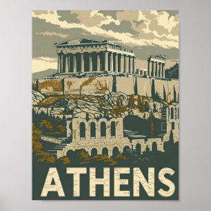 Athen Griechenland Vintag Berühmter Reiseort Poster