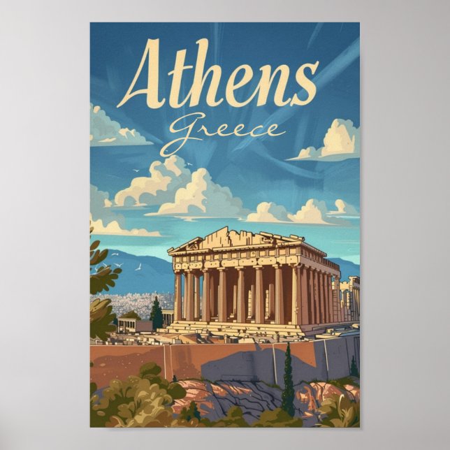 Athen Griechenland Vintag Berühmter Reiseort Poster (Vorne)