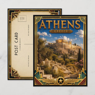 Athen Griechenland Vintage Akropolis Art Deco Gold Postkarte