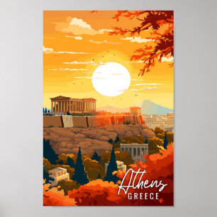 Athen Griechenland Vintage-Illustration Poster