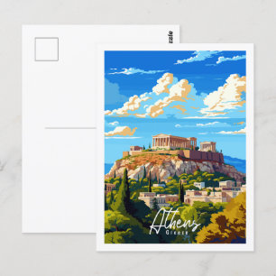 Athen Griechenland Vintage-Illustration Postkarte