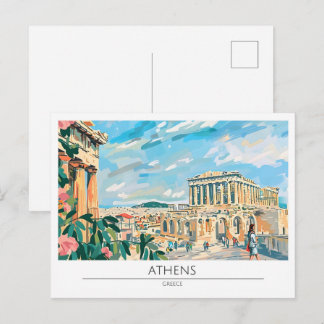 Athen Griechenland Vintage Kunst Reise Postkarte