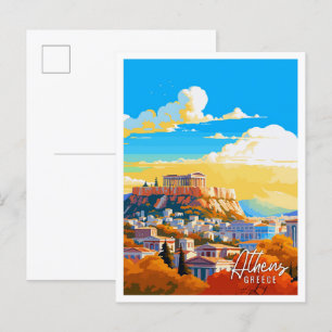 Athen Griechenland Vintage-Kunst-Reiseillustration Postkarte