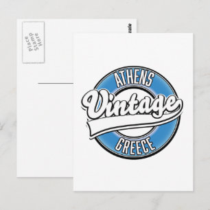 Athen Griechenland Vintage-Logo Postkarte