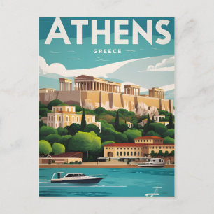 athen griechenland vintage postkarte