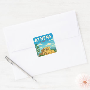 Athen Griechenland Vintage Reise Parthenon Akrop Quadratischer Aufkleber