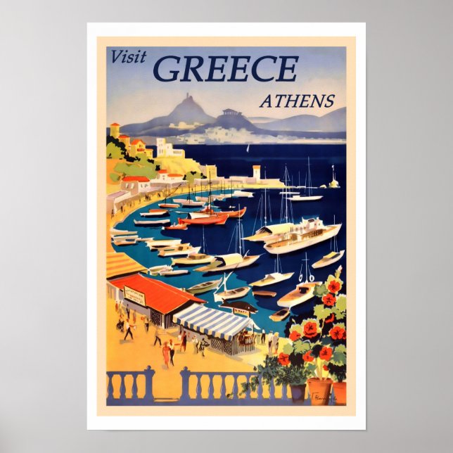 Athen, Griechenland Vintage Travel Poster (Vorne)