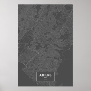 Athen, Griechenland (weiß auf schwarz) Poster