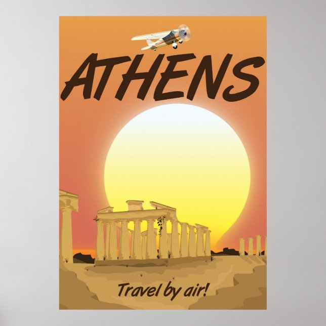 Athen "Reisen mit dem Flugzeug" Goldener Sonnenunt Poster (Vorne)