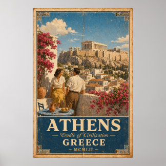 Athen Vintage-Reiseposter Griechenland Akropolis W Poster
