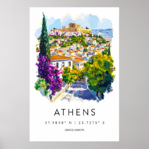 Athen Wasserfarbenpark Ski National Reise Vintage Poster