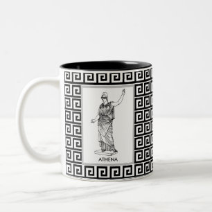 Athena Goddess on Black & White Greece Pattern Zweifarbige Tasse