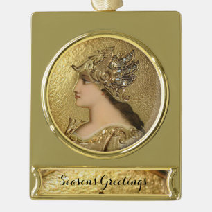 ATHENA MIT GOLDEN HELMET UND FANTASY GRIFFINS Banner-Ornament GOLD
