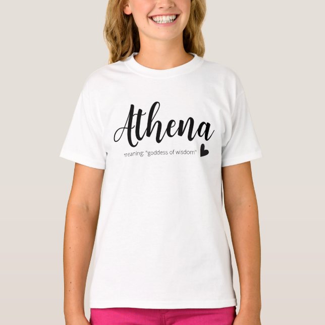 Athena Name bedeutet Minimal Moderne Script Girls  T-Shirt (Vorderseite)