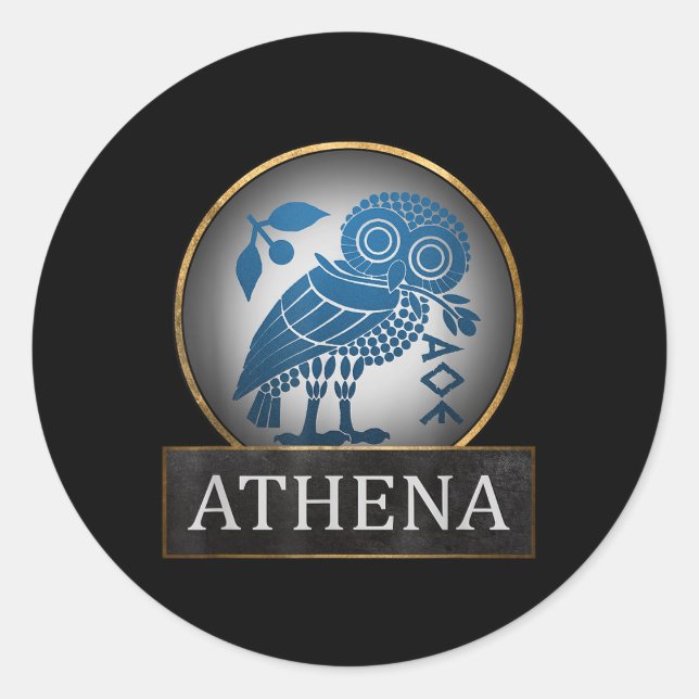Athena Owl Symbol der griechischen Göttin der Weis Runder Aufkleber (Vorderseite)