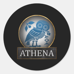 Athena Owl Symbol der griechischen Göttin der Weis Runder Aufkleber