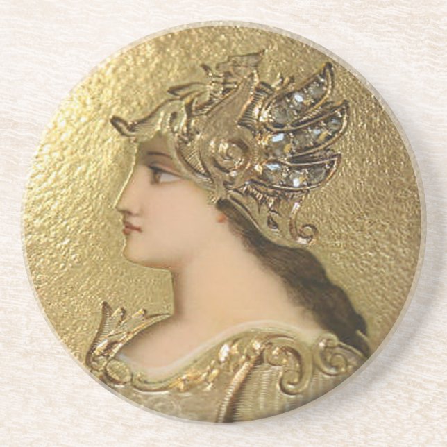 ATHENA PORTRAIT MIT GOLDEN HELMET UND GRIFFINEN GETRÄNKEUNTERSETZER (Vorne)