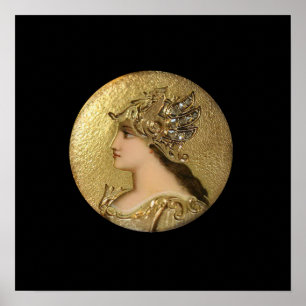 ATHENA PORTRAIT MIT GOLDEN HELMET UND GRIFFINEN POSTER