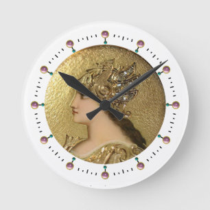 ATHENA PORTRAIT MIT GOLDEN HELMET UND GRIFFINEN RUNDE WANDUHR