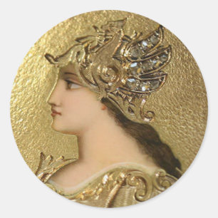 ATHENA PORTRAIT MIT GOLDEN HELMET UND GRIFFINEN RUNDER AUFKLEBER