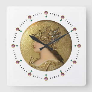 ATHENA PORTRAIT WITH GOLDEN HELMET AND GRYPHONS QUADRATISCHE WANDUHR
