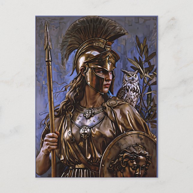 "Athena's Eternal Vigil" Farbiges Portrait Postkarte (Vorderseite)