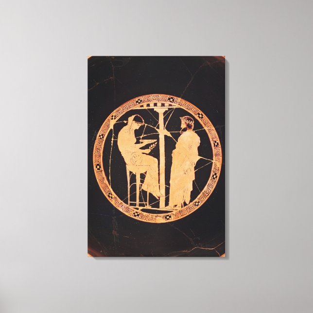 Athener Rot-Figur-Kylix mit Aegeus Leinwanddruck (Vorderseite)