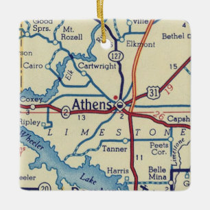 Athens AL Vintage Karte Keramikornament