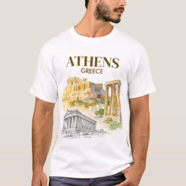 Athens Greece Acropolis Watercolor Sketch Custom T-Shirt